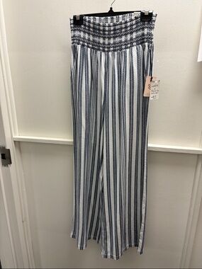 Blue and White Striped Smocked Waist Palazzo Pants- NWT